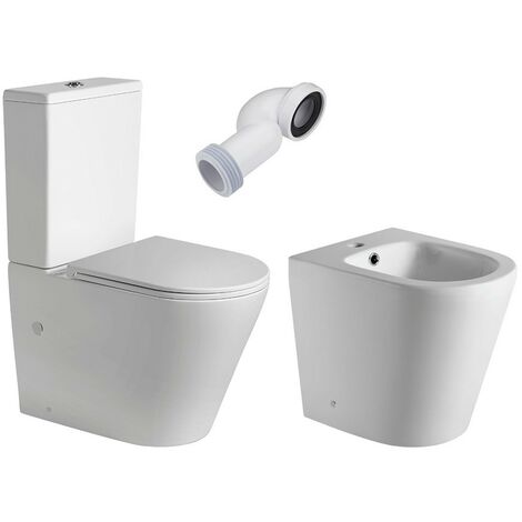 Combo Inodoro Redondo  Blanco Mate  Fondo Reducido con Cisterna  Tapa con Caída Amortiguada + Bidet a Suelo
