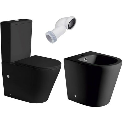 Combo Inodoro Redondo  Negro Mate  Fondo Reducido con Cisterna  Tapa con Caída Amortiguada + Bidet a Suelo