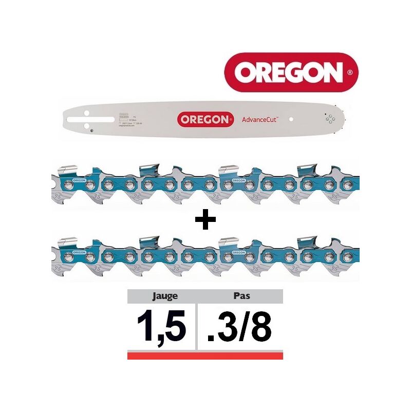 Oregon - Pack 1 guide + 2 chaînes tronçonneuse SFHD009 3/8 058 45cm