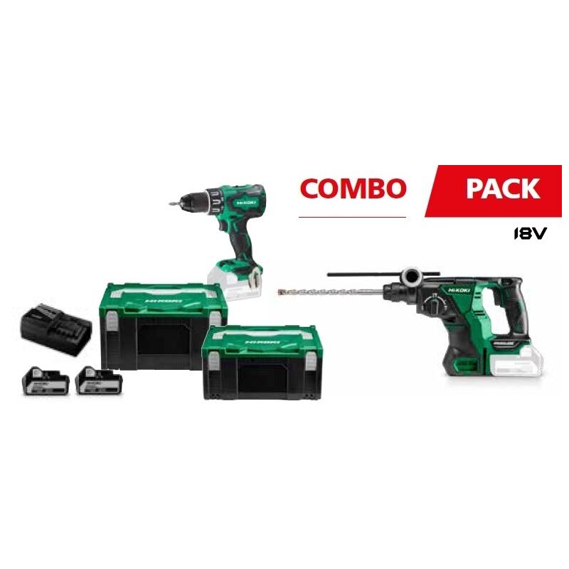 

COMBO PACK Taladro + Martillo + baterías + cargador + maletín HIKOKI KC18DRBLWCZ