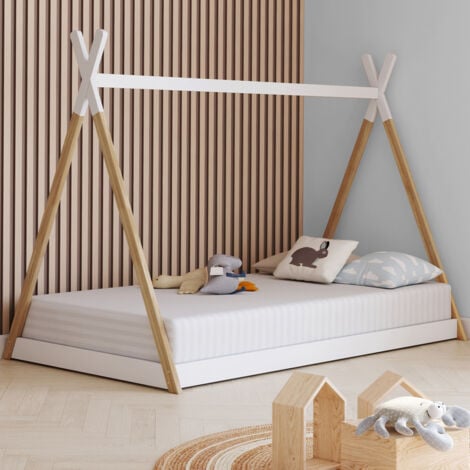 IDMARKET COME 90 x 190 CM cama tipi infantil con base de madera y blanco