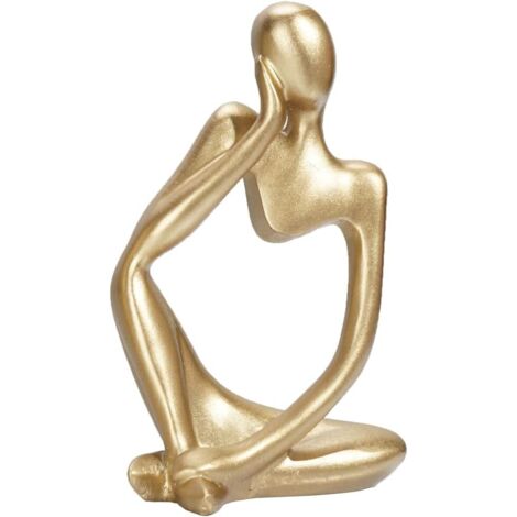 Come decorazione per la casa, statua astratta in resina raffigurante un pensatore, ideale per decorare mensole, soggiorni, uffici, uffici e scrivanie (1 pezzo, "Pensare a destra dorato").