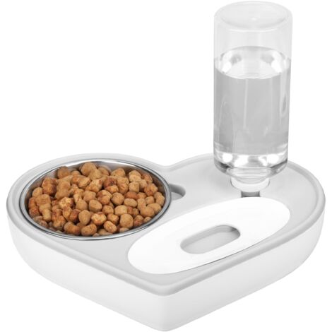 Comedero 2 en 1 para perros y gatos con dispensador automático de agua, forma de corazón: bebedero de 500 ml/17 oz y comedero de 350 ml/22 oz, de acero inoxidable para cachorros y gatitos.