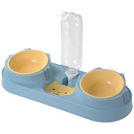 Comedero automático para mascotas 2022, dispensador para gatos y perros, recipiente para agua potable, plato elevado antideslizante, doble cuenco, multicolor, 1 unidad (azul).
