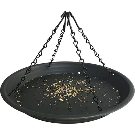 Comedero colgante grande para pájaros, bandeja para semillas, decoración de jardín para exteriores que atrae a las aves silvestres, ideal para recolectar semillas y cáscaras. (Negro)