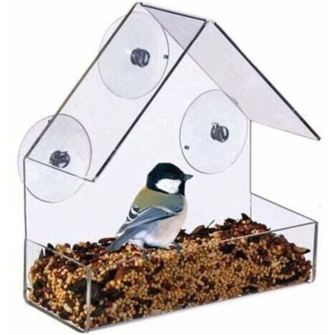 Comedero colgante grande para pájaros ZVD para exteriores, con 3 ventosas fuertes, de acrílico transparente y resistente a la lluvia.