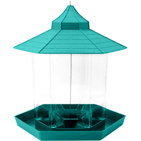 Comedero colgante para pájaros silvestres, de forma hexagonal y con techo, para jardín y terraza.