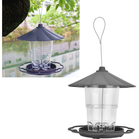 Comedero colgante para pájaros, transparente, a prueba de ardillas, con techo para jardín y patio, 316 g, gris