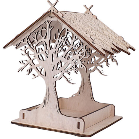 Comedero de madera para pájaros, bebedero colgante, ideal para jardines, patios y decoración (color claro).