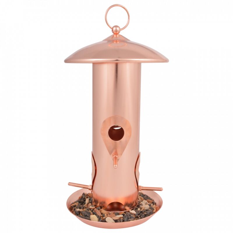 

Comedero de semillas bañado en cobre. Altura 30,5 cm. para las aves.
