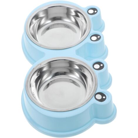 Comedero doble para mascotas de acero inoxidable para comer y beber dos en uno, fácil de limpiar, con forma de rana, para perro, antideslizante, para gato