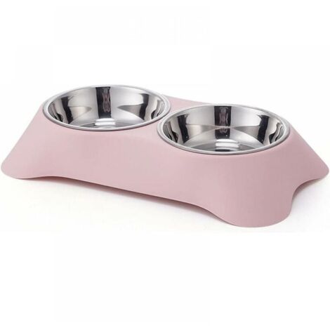 Comedero doble para perros, de acero inoxidable antideslizante y antiderrames, para perros pequeños y gatos (S, rosa)