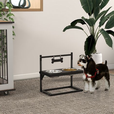 Comedero Elevado para Perros con 2 Tazones de Acero Inoxidable Altura Ajustable y 1 Placa de Metal 40,5x22x39 cm Negro