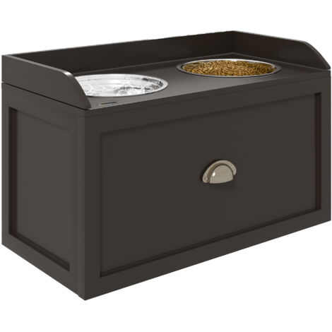 Comedero Elevado para Perros Grandes con 2 Cuencos de 2000 ml de Acero Inoxidable y 1 Cajón 63x30x36 cm Marrón