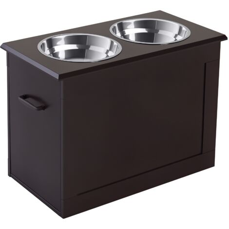 Comedero Elevado para Perros Grandes con 2 Cuencos de 2000ml y Almacenamiento Oculto 60x30x41 cm Marrón Oscuro