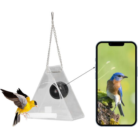 Comedero inteligente para pájaros con cámara – Pantalla triangular – Monitorización en tiempo real – Resistente a la intemperie para uso en exteriores
