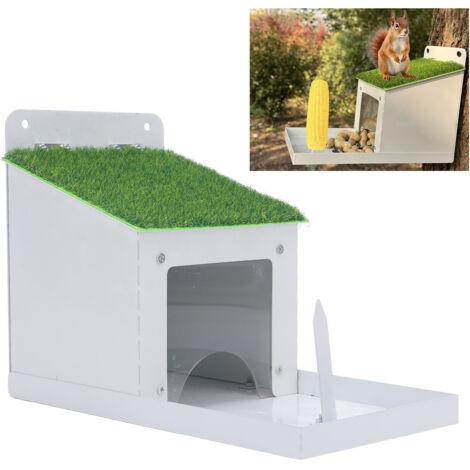 Comedero para ardillas de pared con soporte para cuerno, caja metálica para alimentar ardillas en el jardín, marca SquirrelDomaine.