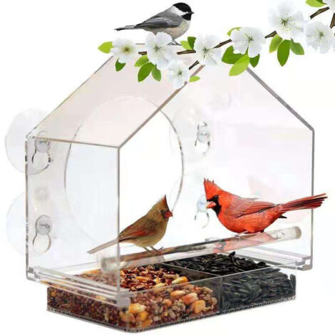 Comedero para aves de ventana (exteriores) – Casa para aves transparente, fácil de instalar, comedero robusto con ventosas extrafuertes