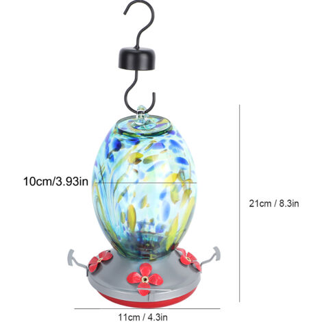 Comedero para colibríes [Q2] – Decoración de vidrio colorida con percha y protector antiderrame para jardines – Práctico y atractivo