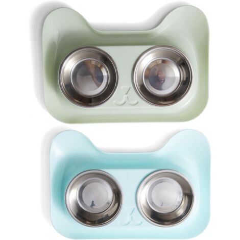 Comedero para gatos, juego de 2, bicolor, con diseño de fregadero, inserto de acero inoxidable 304.