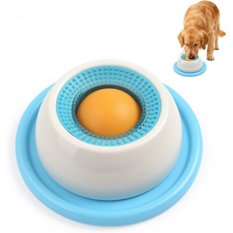 Comedero para lamer para perros, alfombrilla para lamer para perros, comida húmeda, alfombrilla antideslizante para lamer, comedero para lamer para perros con bola giratoria integrada (azul)