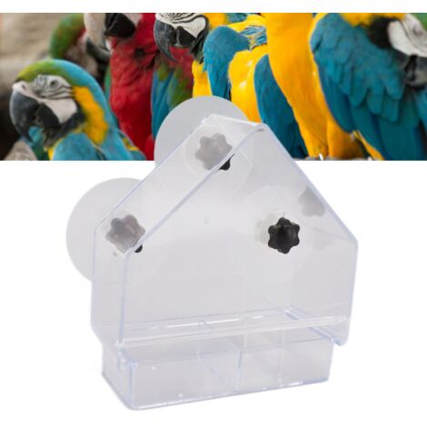 Comedero para mascotas V93 para ventana con bandeja transparente extraíble, plástico ABS ligero – 3 soportes con ventosa para observación en el hogar.