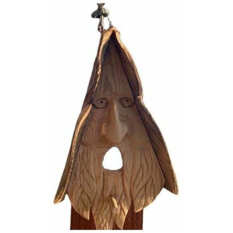 Comedero para pájaros con forma de cara de árbol, decoración divertida y caprichosa para exteriores, gran cara de árbol decorativa pintada a mano, mucho espacio para rasgos faciales