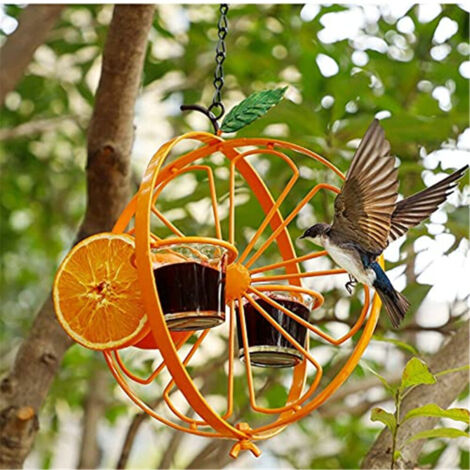 Comedero para pájaros de exterior, doble cuenco para fruta y mermelada, de metal colgante, decoración de jardín, para mermelada, uvas y naranjas.
