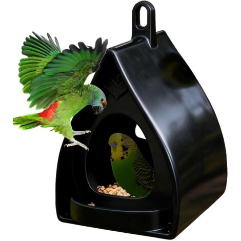 Comedero para pájaros - dispensador de comida a prueba de viento, casita de alimentación con contenedor de grano seguro, diseño protector, cubierta resistente a la intemperie, atrae la fauna silvestre