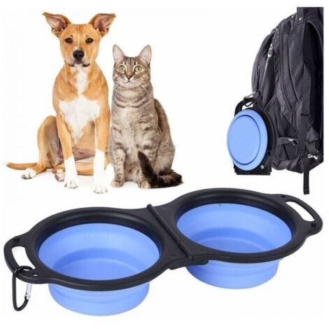 Comedero plegable azul para perros, cuenco de agua grande y expandible, portátil, de viaje, con asa y mosquetón