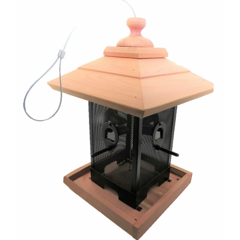 

Animallparadise - Comedero silo de frutos secos, rejilla metálica de madera. 22 x 22 x 32 cm. para pájaros.