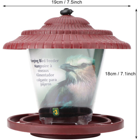 Comedero transparente para pájaros con gancho para colgar – Comedero exterior de PP rojo – Altura: 18 cm, Diámetro: 19 cm – 1 unidad
