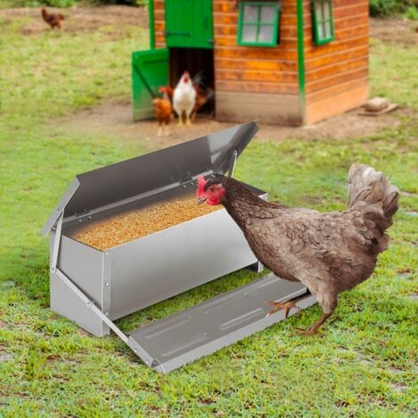 Comedero XXL para gallinas comedero automático de pedal de acero 10 KG