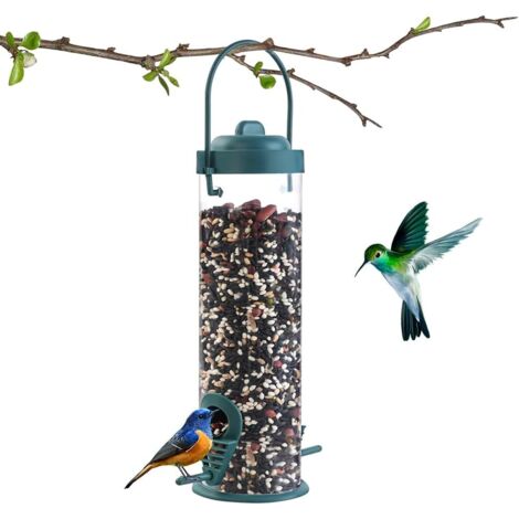Comederos colgantes para pájaros, casitas para pájaros de plástico rígido de alta calidad con aberturas para la alimentación, ideales para uso en exteriores (césped y jardín), semillas mixtas, observa