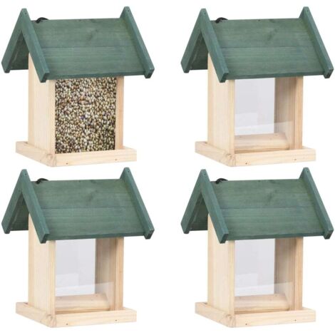 Comederos para pájaros 4 unidades madera de abeto