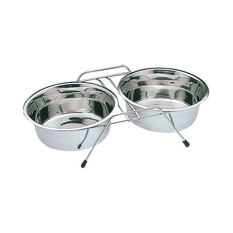 

Comederos y bebederos perros gatos doble con soporte - size L