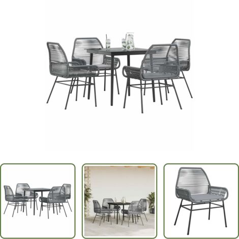 Comedor al aire libre -  Juego comedor jardín 5 pzas cojines ratán sintético vidrio gris