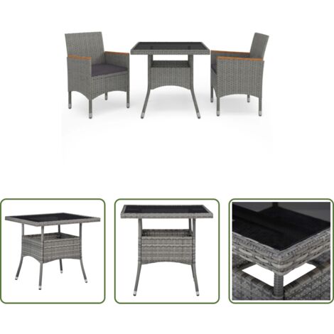 Comedor al aire libre -  Muebles de jardín 3 piezas ratán sintético gris y acacia