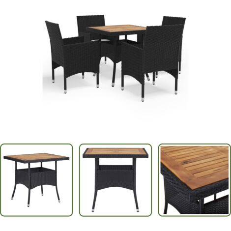 Comedor al aire libre -  Muebles de jardín 5 piezas ratán sintético negro y acacia