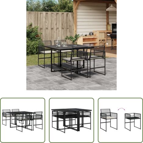 Comedor al aire libre -  Set de muebles jardín 5 pzas con cojines ratán sintético negro