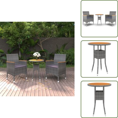 Comedor al aire libre - vidaXL Juego de comedor de jardín 3 piezas ratán sintético gris - Muebles de jardín