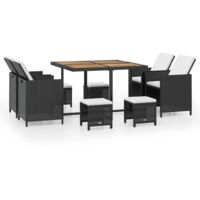 Comedor de exterior 21 piezas negro poli ratán y madera acacia