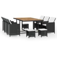 Comedor de exterior 27 piezas negro poli ratán y madera acacia