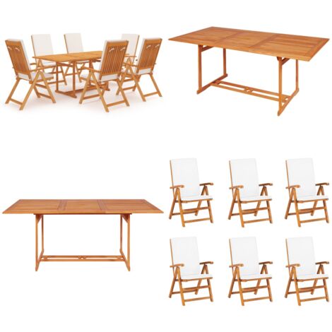 Comedor de jardín 7 piezas con cojines madera maciza de teca - Mesa de jardín - Sillas de jardín