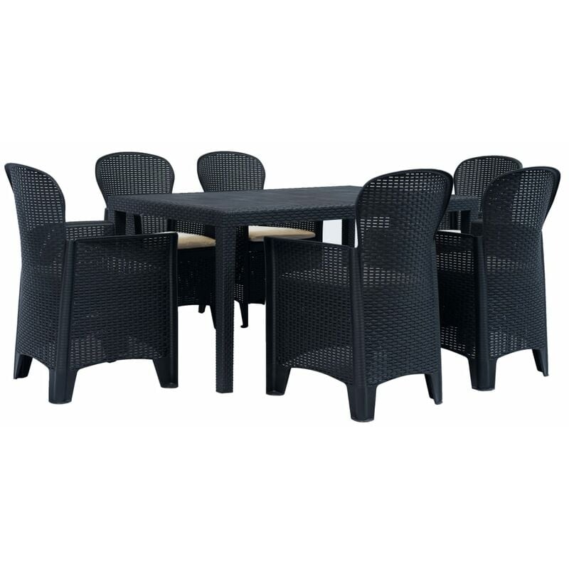 

Comedor de jardín 7 piezas plástico aspecto de ratán antracita
