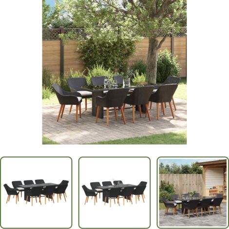Comedor de jardín -  Conjunto de Comedor de Jardín 9 pcs Negro ratán sintético