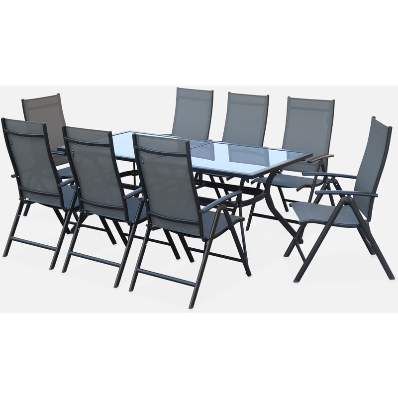 

Alice's Garden - Comedor de jardin, conjunto de mesa y sillas de aluminio y textileno - Antracita / Gris - 8 plazas - NAEVIA