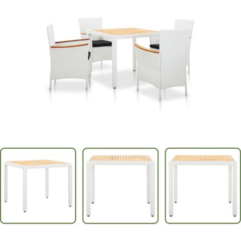 Comedor de jardín -  Juego de comedor de jardín 5 piezas ratán sintético blanco