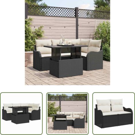 Comedor de jardín -  Juego de comedor para exteriores 5 pcs Negro Poliratán