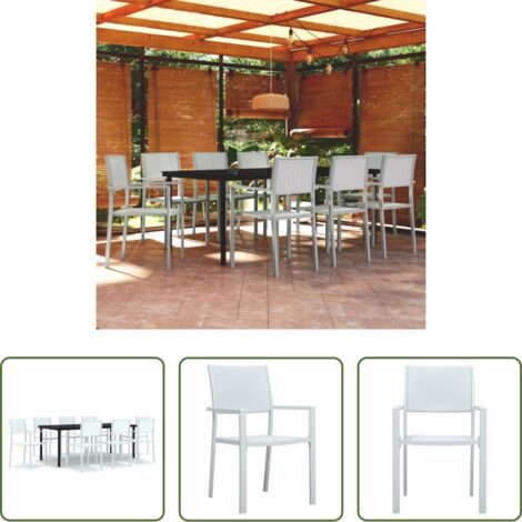 Comedor de jardín -  Juego de comedor para jardín 9 piezas blanco
